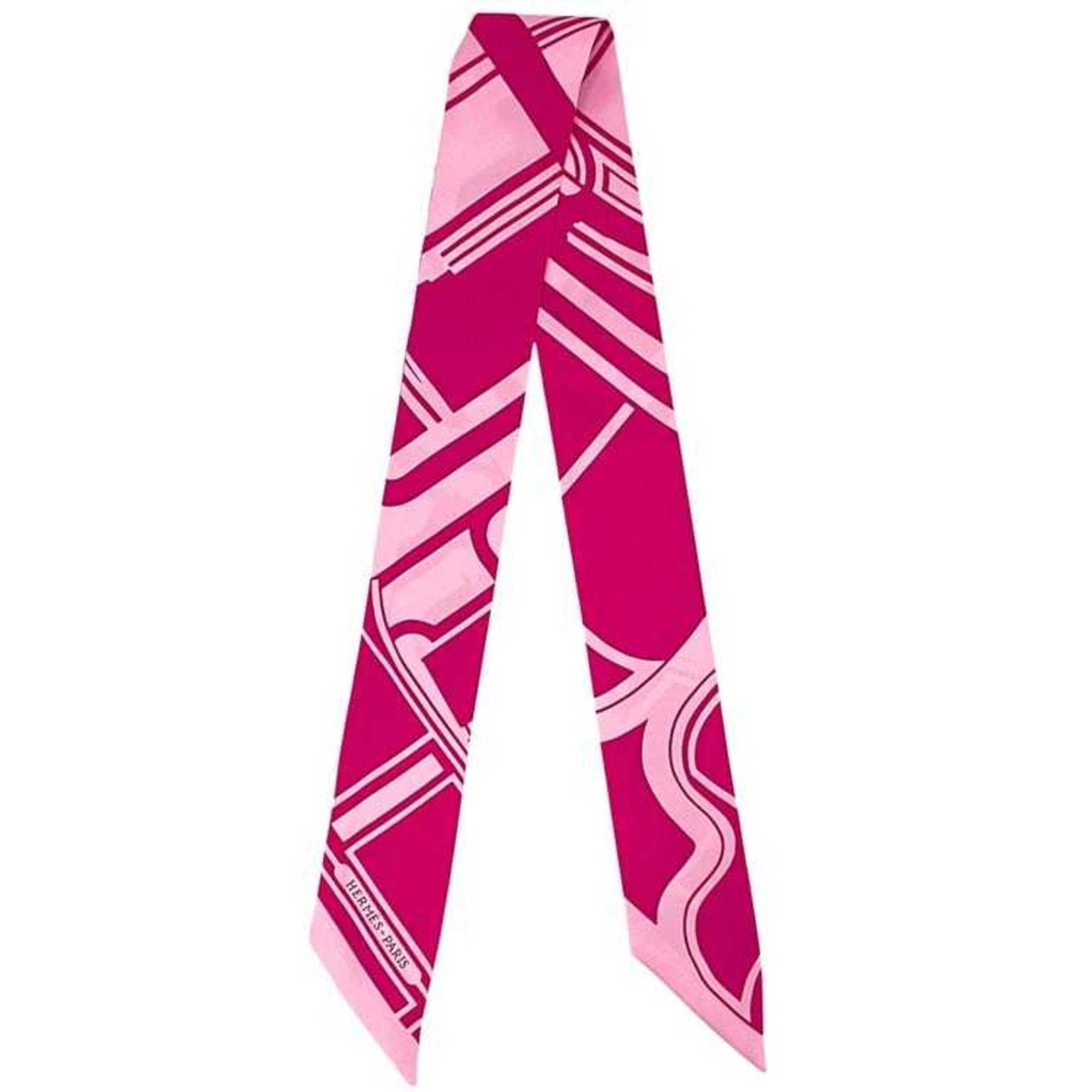 Hermes Ribbon Scarf Twilly Ec-25161 Pink 100% Silk Hermes Muffler Women's Hai...
